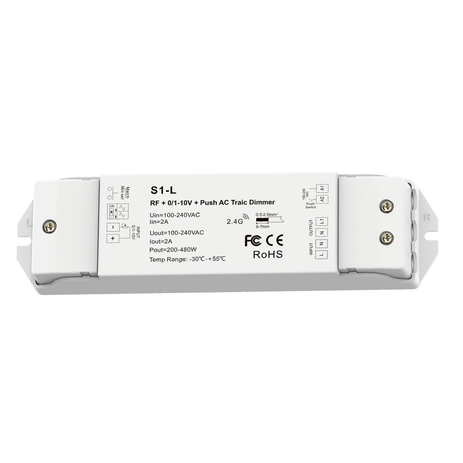 1CH*2A RF+0/1-10V Push AC Phase-cut Dimmer S1-L